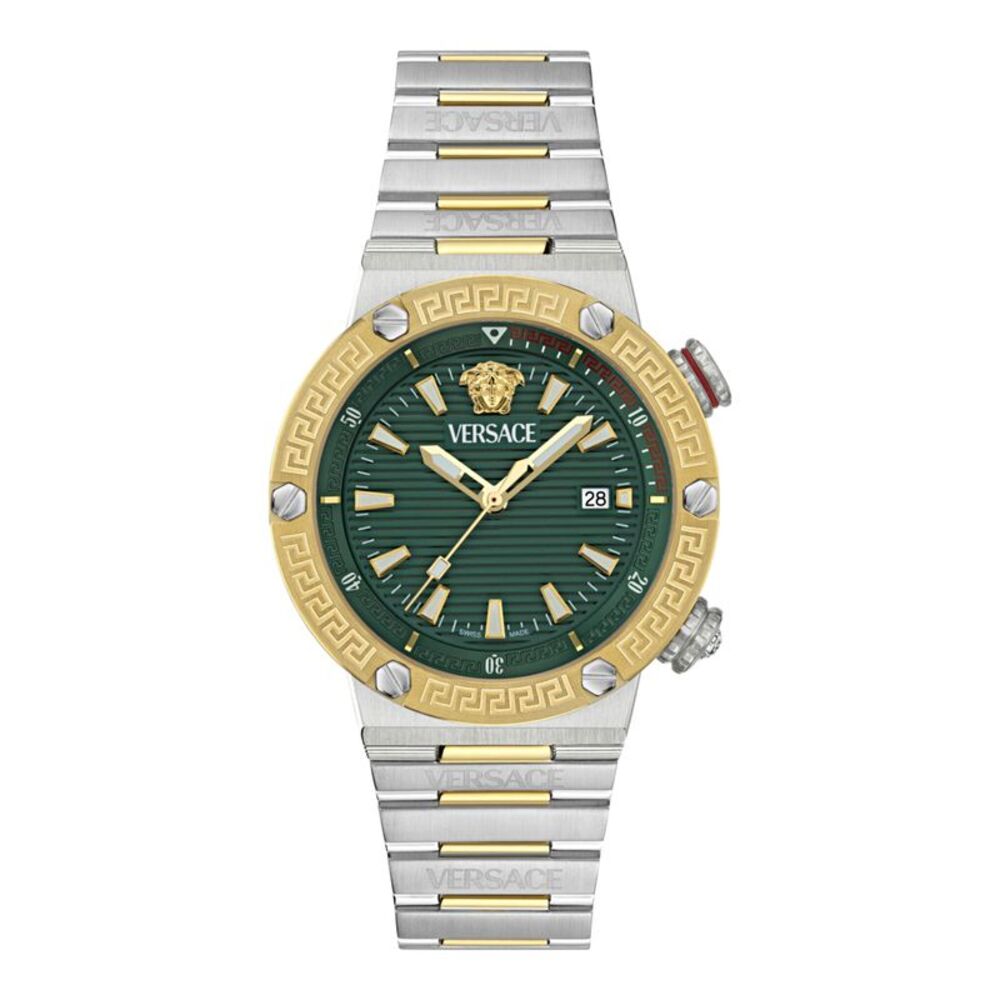Versace Greca Logo Diver Bracelet Watch Two Tone Mens